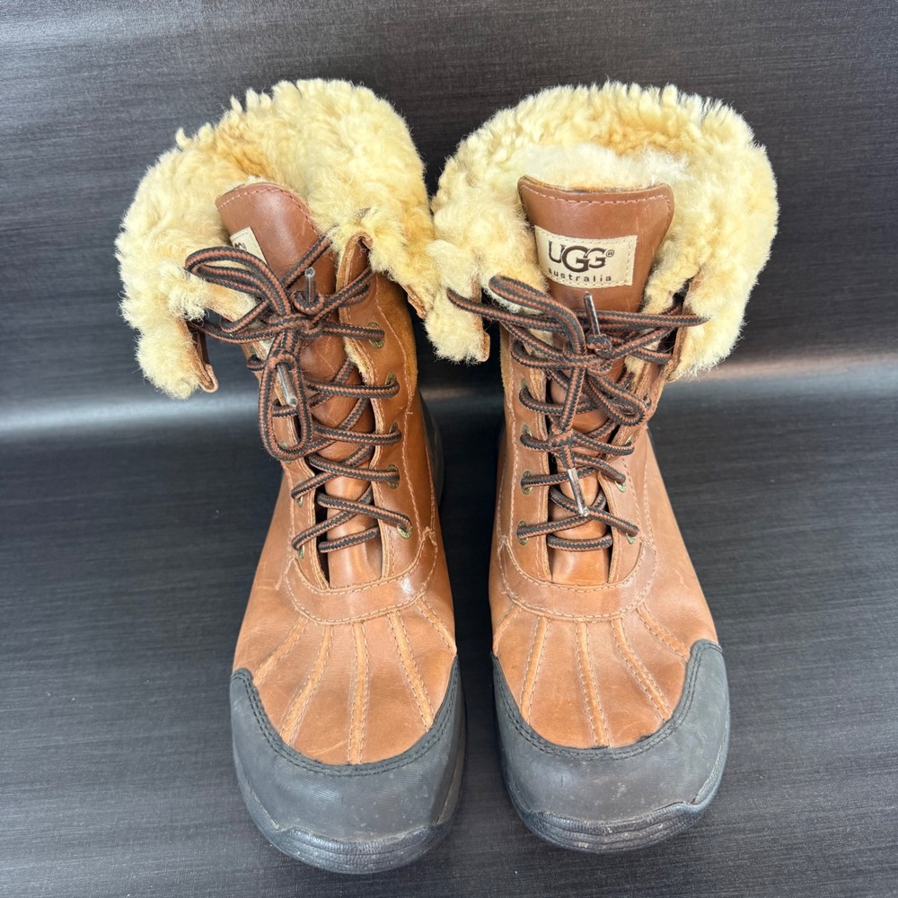 UGG Butte Mens size 8 Winter Brown Leather Waterproof Fur Lined Boots 5521 - Picture 3 of 13